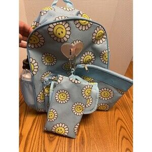 Girls 6 piece Smiley Flower Print Backpack Lunch Box Bag School Travel Bag Set